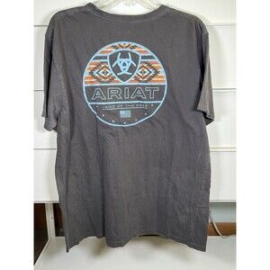 Ariat Shirt Mens XL Grey Graphic Aztec Logo Workwear Cotton Short Sleeve Buckle